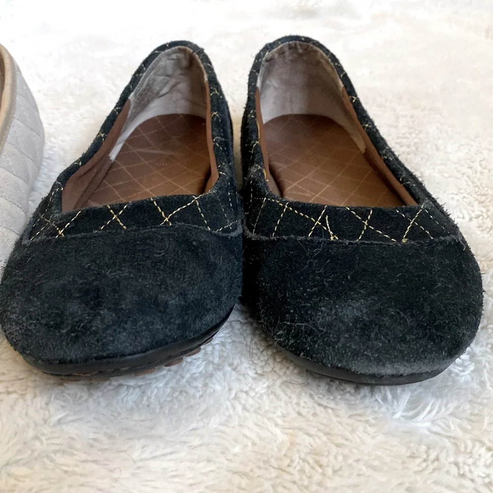 3/$60 Bundle of 2 Quilted Cream and Suede Black Slip On Flats - Picture 8 of 16